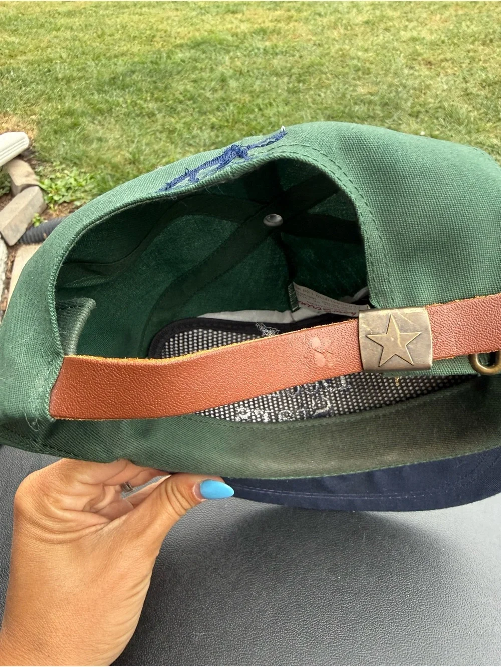 Vintage Show String Deck of Stars Green and Navy Rope-Trim Hat